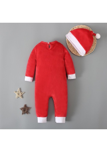 Noel Noel Baba Kostüm Giysileri Bebek Erkek Kız Peluş Romper Tulum Şapka İle 0-24 Ay İçin Kırmızı