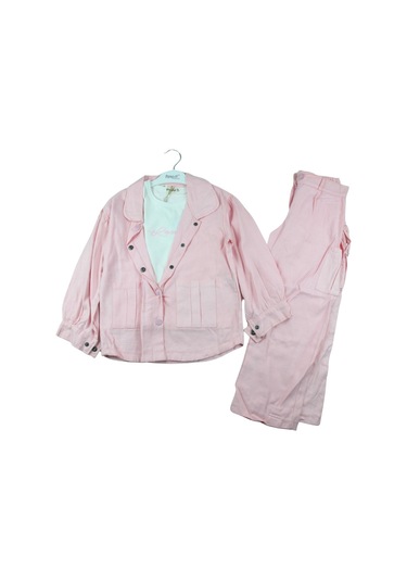 4370- Pampal 6-9 Yaş Kız Keten Takım - Pembe Pembe