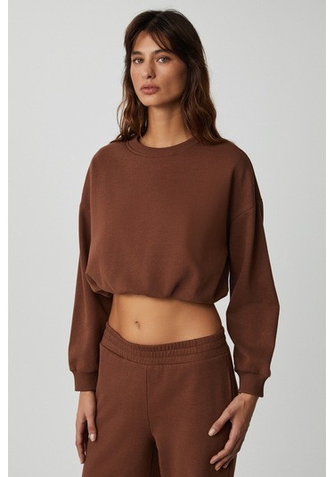 Dewanna  Kadın Uzun Kollu Crop Acı Kahve Eşofman Takımı