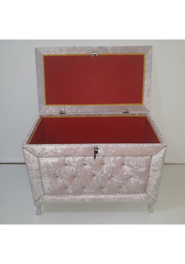 Ankara Mobilya Kapitone Kadife Çeyiz Sandığı 3'Lü Pembe