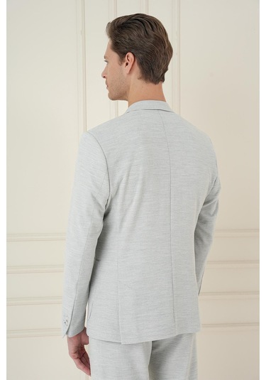 Comfort Fit Mono Yaka Çift Yırtmaç Torba Cep Casual Taş Ceket C 698 Taş