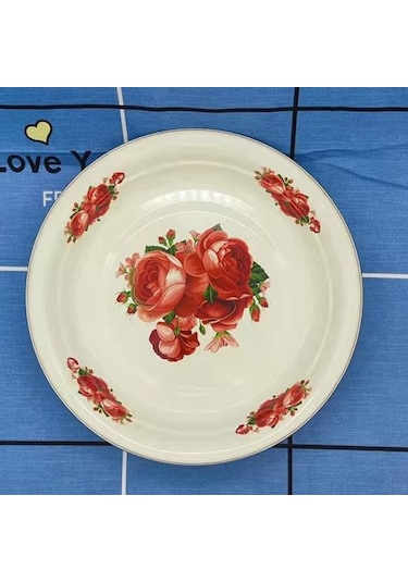 Yemek Tabağı Porselen Büyük Kapasiteli Çiçek Desenli Zarif Meze Yemek Servis Emaye Tabak D