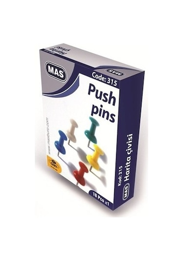 Mas 315 Harita Çivisi Renkli Karton Kutu18'li