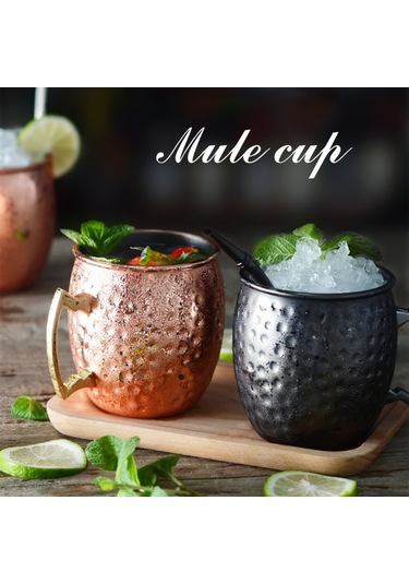 Kosona 530ml Paslanmaz Çelik Gümüş Mavi Yassı Yüzeyli Moskova Mül Espresso Bardağı Kokteyl Bardağı İçecek Bardağı