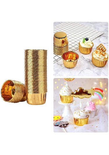 Suntek 50 Parça Cupcake Gömlekleri Muffin Vaka Sarıcı Altın