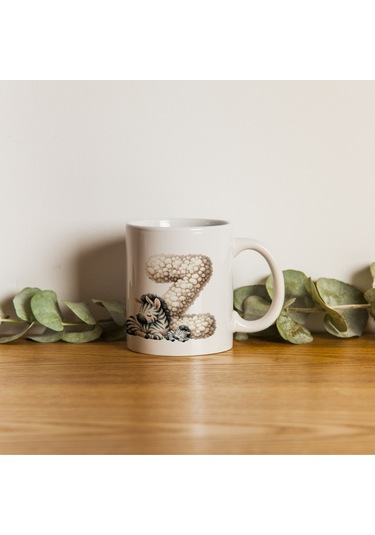 Z Harfi Tasarım Bardak, Sevimli Hayvan Temalı Harf Bardağı Beyaz