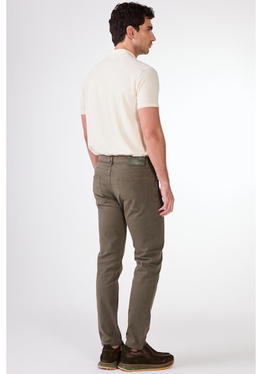 Dufy Haki 5 Cep Düz Renk Slim Fit Erkek Pantolon Haki