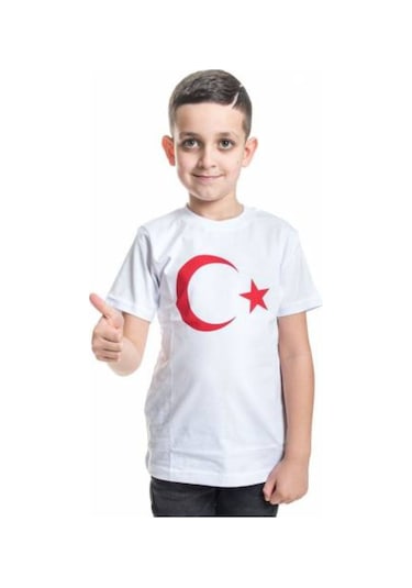 Masho Kids Unisex Beyaz Türk Bayraklı Tshirt-Ücretsiz Hızlı Kargo