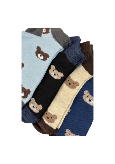 6'lı Ayıcık Desen Dikişsiz Penye Erkek Çocuk Patik Çorap Çok Renkli