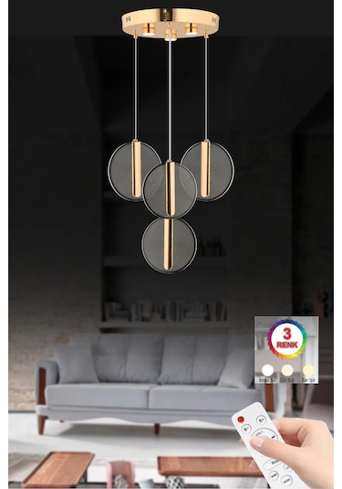 İstanbul Avize Parla 4'lü Gold Sarkıt Kumandalı Üç Renk Led Lüx Modern Ledli Avize