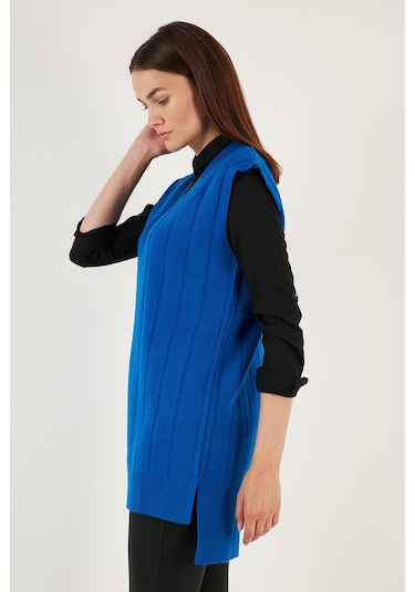 Lela V Yaka Uzun Triko Bayan Süveter 4616088 Saks