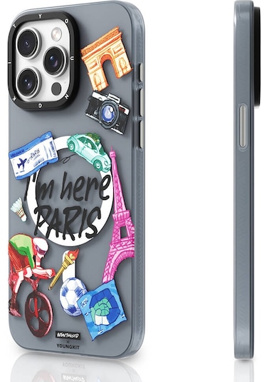 İphone 14 Pro Uyumlu Kılıf Magsafe Şarj Özellikli Youngkit İn Paris Serisi Kapak Gri