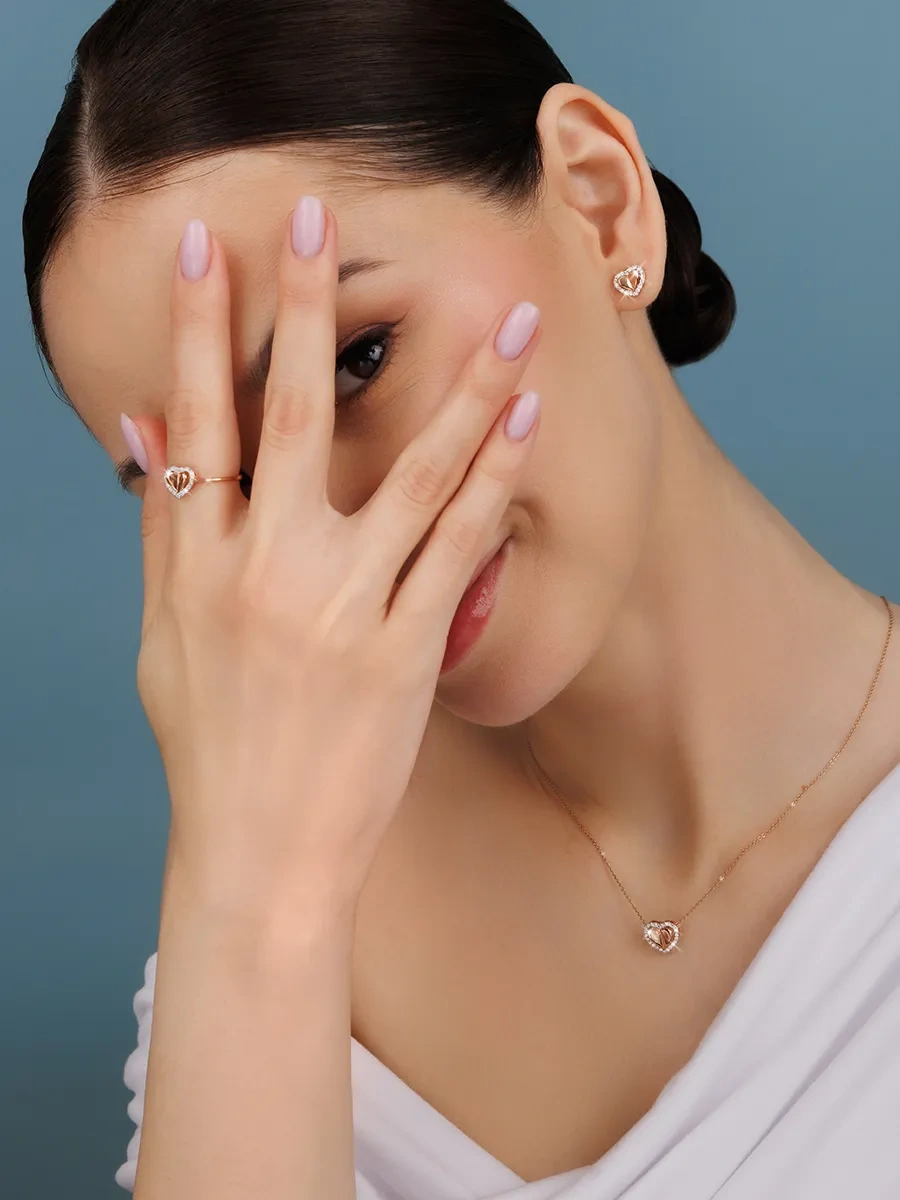 Veronika Jewelry Factory 925 Ayar Gümüş Kalp Şeklinde Zirkon Taşlı Yüzük. 449076189 Altın