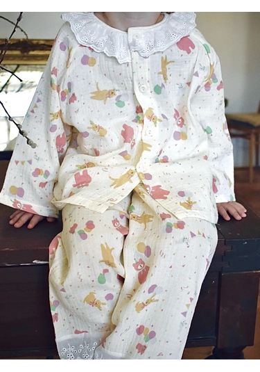 Desenli Çocuk Müslin Pijaması Ayıcıklar 389116453 Bej