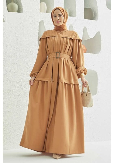 6567-carla Büzgülü Elbise Camel