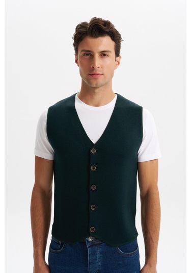 Arma Erkek Slim Fit Örme Likralı Pike Triko Yelek Kısa Kollu, %90 Akrilik %10 Wool K0yyo0858 Yeşil