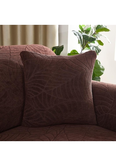 Bej 45x45 Cm Su Geçirmez Yaprak Jakarlı Dekoratif Kare Atmak Yastık Örtüsü Yumuşak Minder Örtüsü Çekyat Sandalye Kapak Süslemeleri