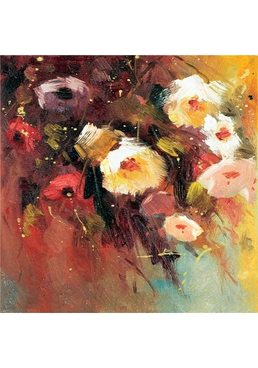 Renkli Güller Doğal Taş Bardak Altlığı 4'lü Set - Natural Stone Coasters - Taş Çok Renkli