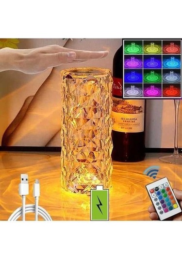 Willowhaven Tatlı 16 Renkli Kristal Masa Gül Işık, Uzaktan Kumanda İle Romantik Elmas Gece Masası Dekor Çok Renkli