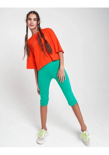 Kız Çocuk Diz Altı Mevsimlik Tayt-12615 Yeşil