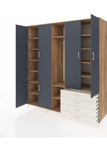 Kronos Dolap 14 Raflı 4 Çekmeceli Tek Askılı 220x59x243 Çam-antrasit/aytaşı Antrasıt/aytası