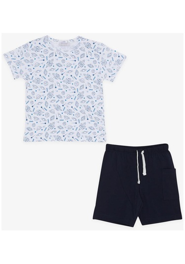 Macawı Erkek Çocuk Şortlu Takım Uzay Temalı 1.5-5 Yaş, Beyaz-beyaz Beyaz