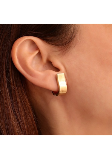 Nox Jewelry 925 Ayar Soru İşareti Temalı Hafif Parlak Tasarım Gümüş Küpe - E00268 Gold