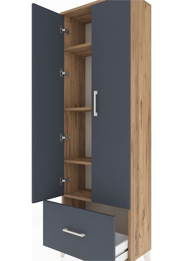 Arges Dolap 4 Raflı Tek Çekmeceli 2 Kapaklı 60x30x182 Çam-ant... Çam