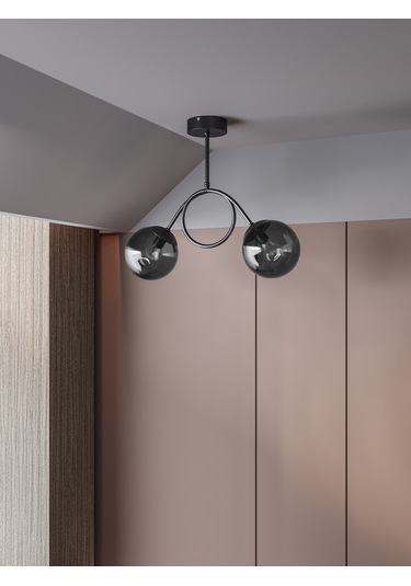 Arven Modern Siyah Metal Gövdeli 2'li Füme Cam Küre Avize