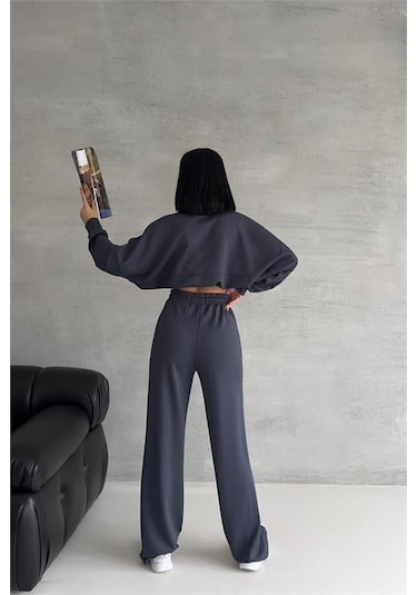 Dip Moda Kadın Oversize Likralı Eşofman Takımı Dpnbg001 Antrasit