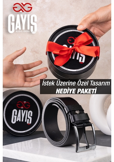 Gayış Özel Kutulu Hakiki Deri Siyah Erkek Kot Pantolon Kemeri Siyah
