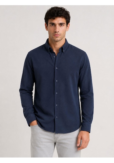 Classics Men Plus Barkod Uzun Kol Slim Fit Erkek Gömlek - 7579 Lacivert