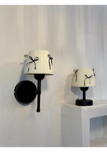 Krem Kadife Süet Siyah Fiyonk Kurdele Siyah Kablosuz Pilli Aplik Krem