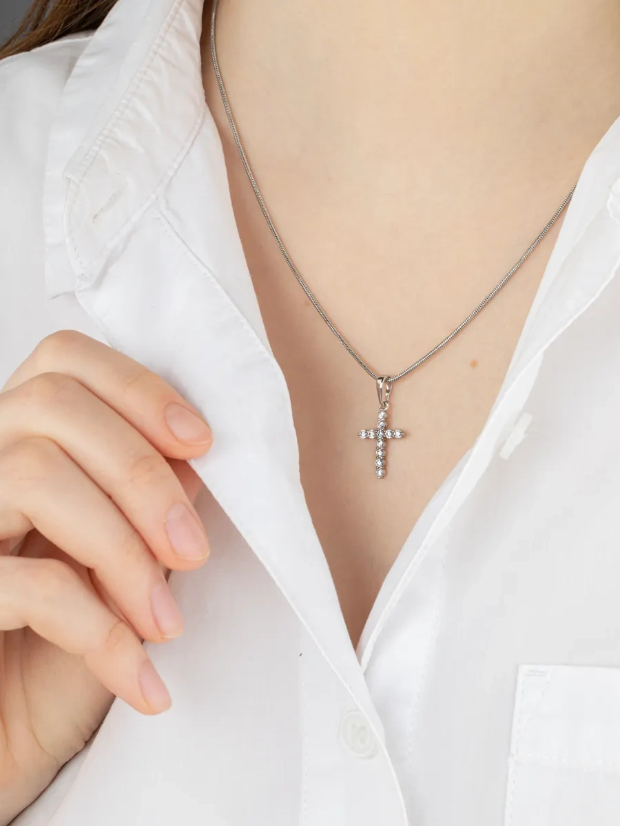 Xuping Kadınlar İçin Haçlı Boyun Zinciri, Medikal Alaşım 178086202 Gri