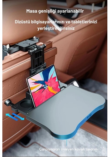 Shopytech Evrensel Araç Koltuğu Masası 360 Döner Tepsi Tablet Laptop Standı Ve Bardaklık 1 Adet