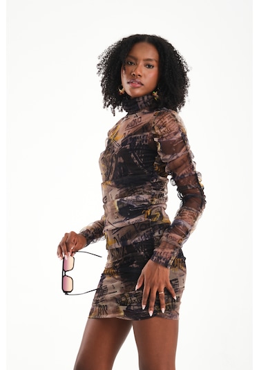 Büzgülü Tül Elbise Yeşil