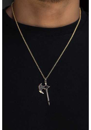 14 Ayar Altın Savaş Baltası Figürlü Erkek Kolyesi