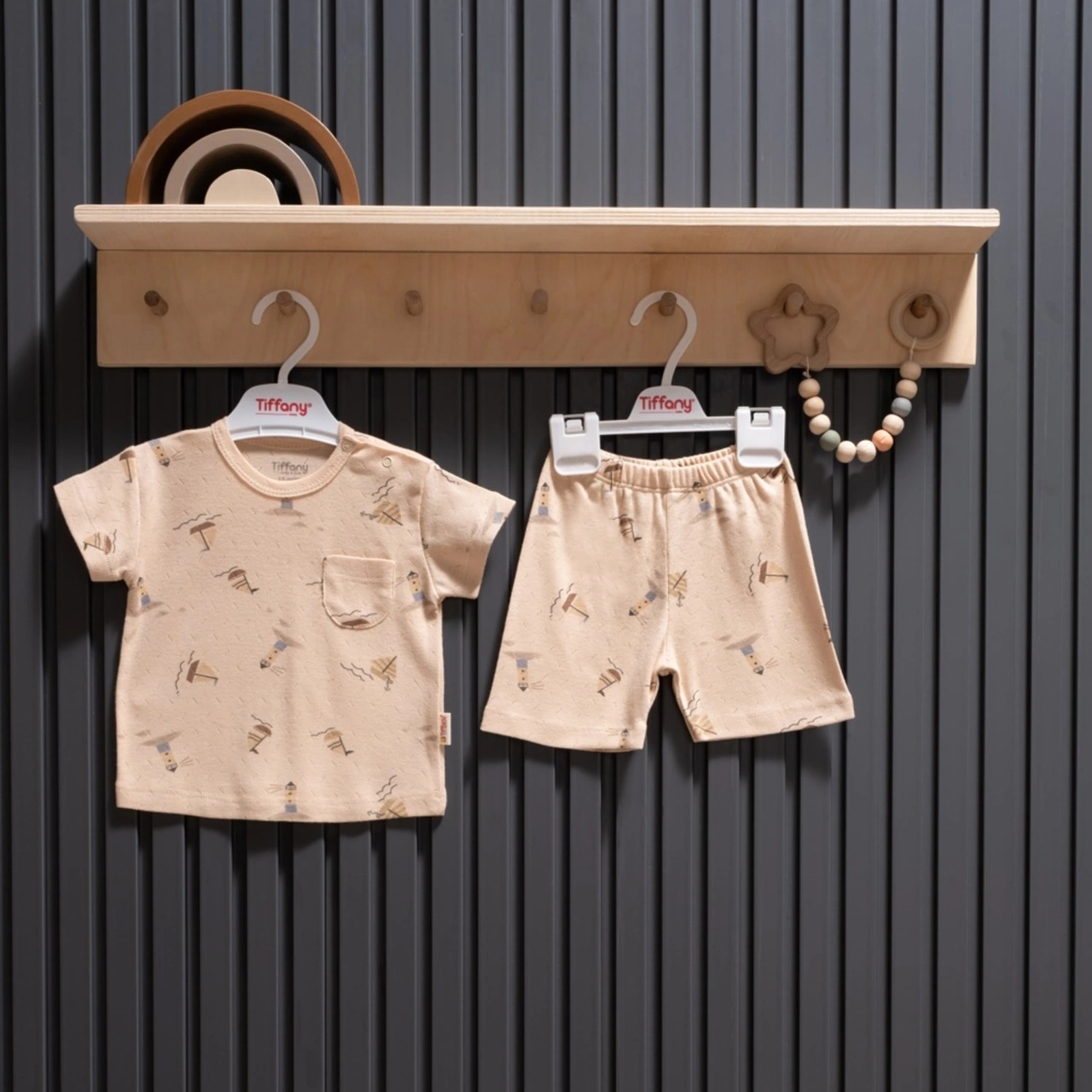 Tiffany Baby Boat Jakarlı Theme Şortlu Takım 43104 Bej