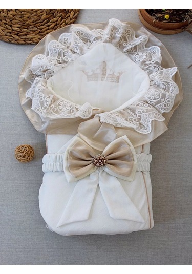 Yenidoğan Nil Taç Nakışlı Kumru Kundak Bebek Battaniyesi Sütlü Kahve Çok Renkli