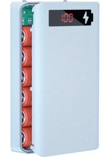 Honeybeeshop Beyaz L6 6 Hucreli 18650 Dıy Cikarilabilir Dis Kabuklu Tasinabilir Guc Bankasi Seti BEYAZ