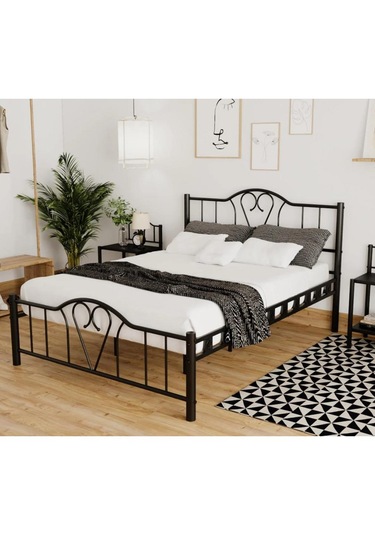 Reyo Orkide Çift Kişilik Ferforje Siyah Metal Karyola 180x200