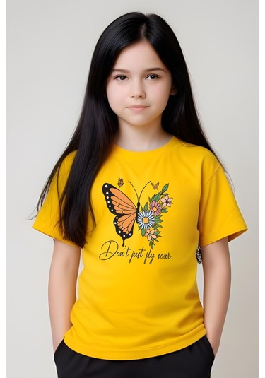 Don't Just Fly Baskılı Kız Çocuk Tişört Ve Eşofman Alt-üst Takım Sarı
