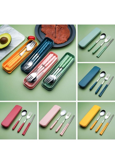 Kaşık, Çatal Ve Yemek Çubuklarından Oluşan 3 Parçalı Set - Çatal Bıçak Takımı Yeşil Diğer