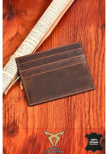 Orijinal Hakiki Deri Süper Ince Model Unisex Kartlık Kartvizitlik Portföy Otomatik Kartlık Hediyeli Kahverengi