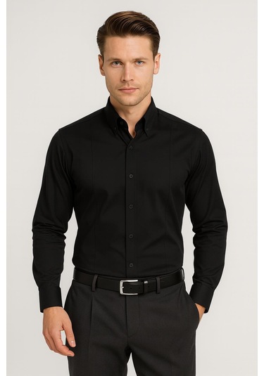 Gk 691 Slim Fit Siyah Klasik Gömlek Siyah