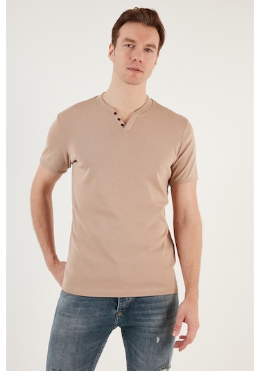Buratti Pamuklu V Yaka Slim Fit Erkek T Shirt 5902122 Taş