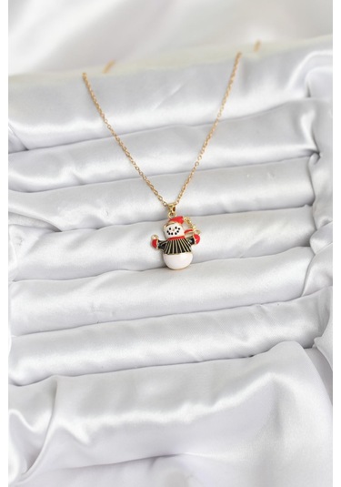 Zarif Boyunlar İçin Golden Çelik Zincir Kardan Adam Yılbaşı Tema Kadın Kolye Metalik