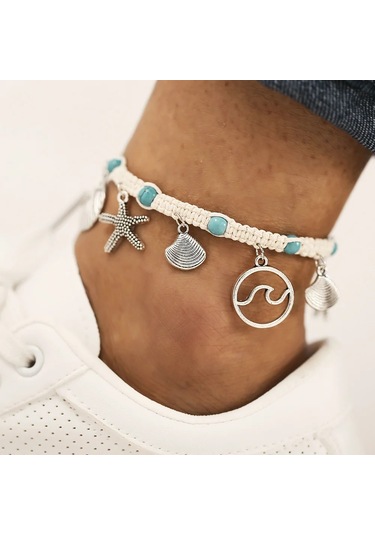 Ay Boho Denizyıldızı Kabuk Halhal Kadın Ayak Bileği Bileziği Yaz Plaj Takısımor Mor