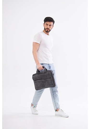 Derinss Dub3088 Hakiki Deri Gri Gölge Laptop Ve Evrak Çantası 001