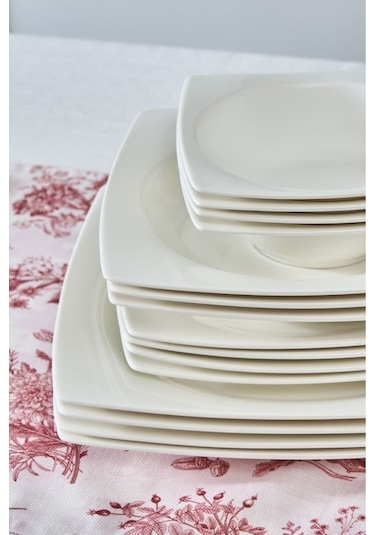 Karaca  Square Bone Mensa 24 Parça 6 Kişilik Yemek Takımı Beyaz